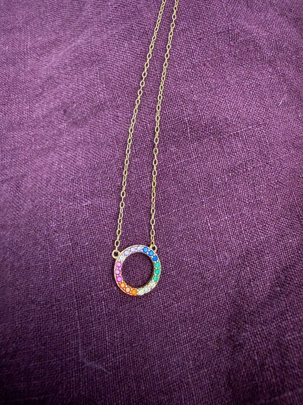 CZ Pavé Open Circle Pendant Necklace Gold Tone Dainty Pride